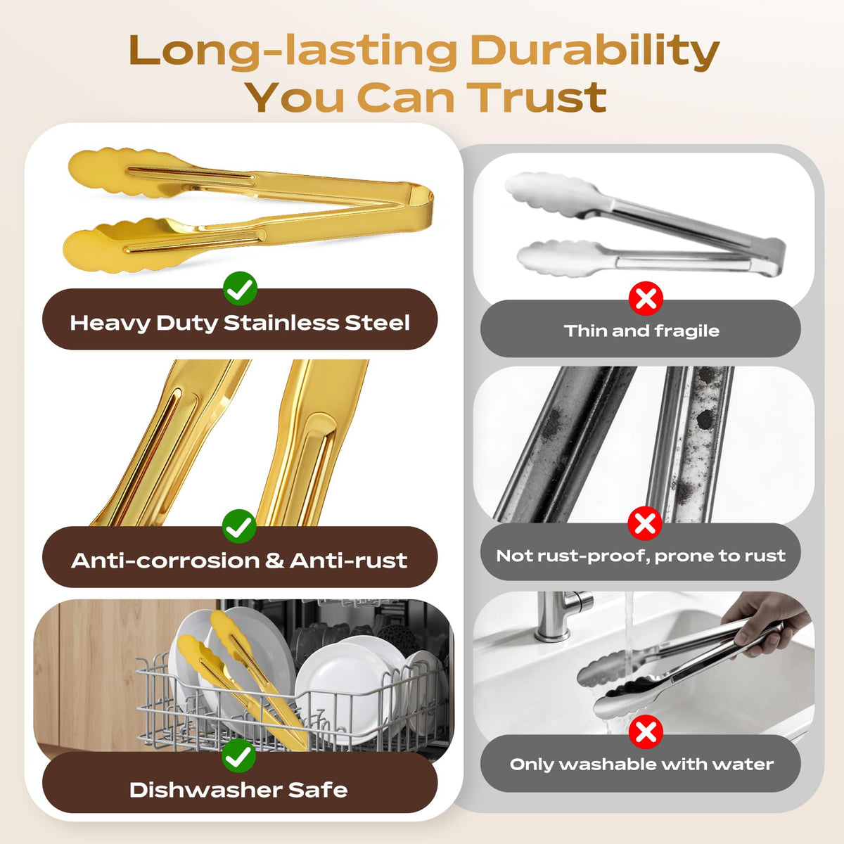 JCREN gold mirror-finish serving tongs for elegant buffets.