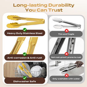 JCREN gold mirror-finish serving tongs for elegant buffets.