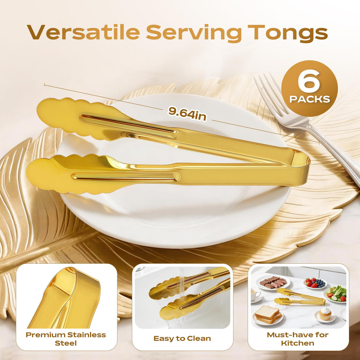 JCREN sturdy stainless steel tongs offering reliable food serving.