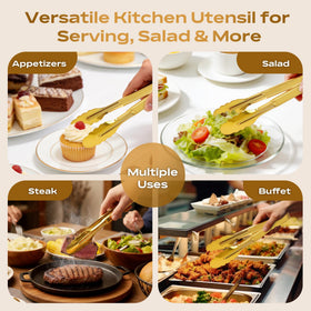 JCREN versatile 9-inch tongs for salads and desserts.