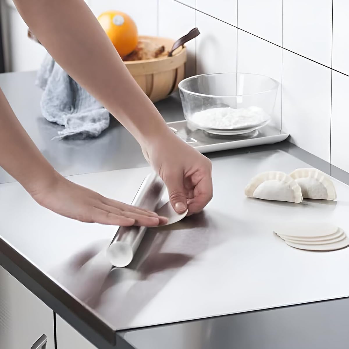 Jcwto stainless steel board, dishwasher and oven safe, ideal for versatile kitchen tasks.