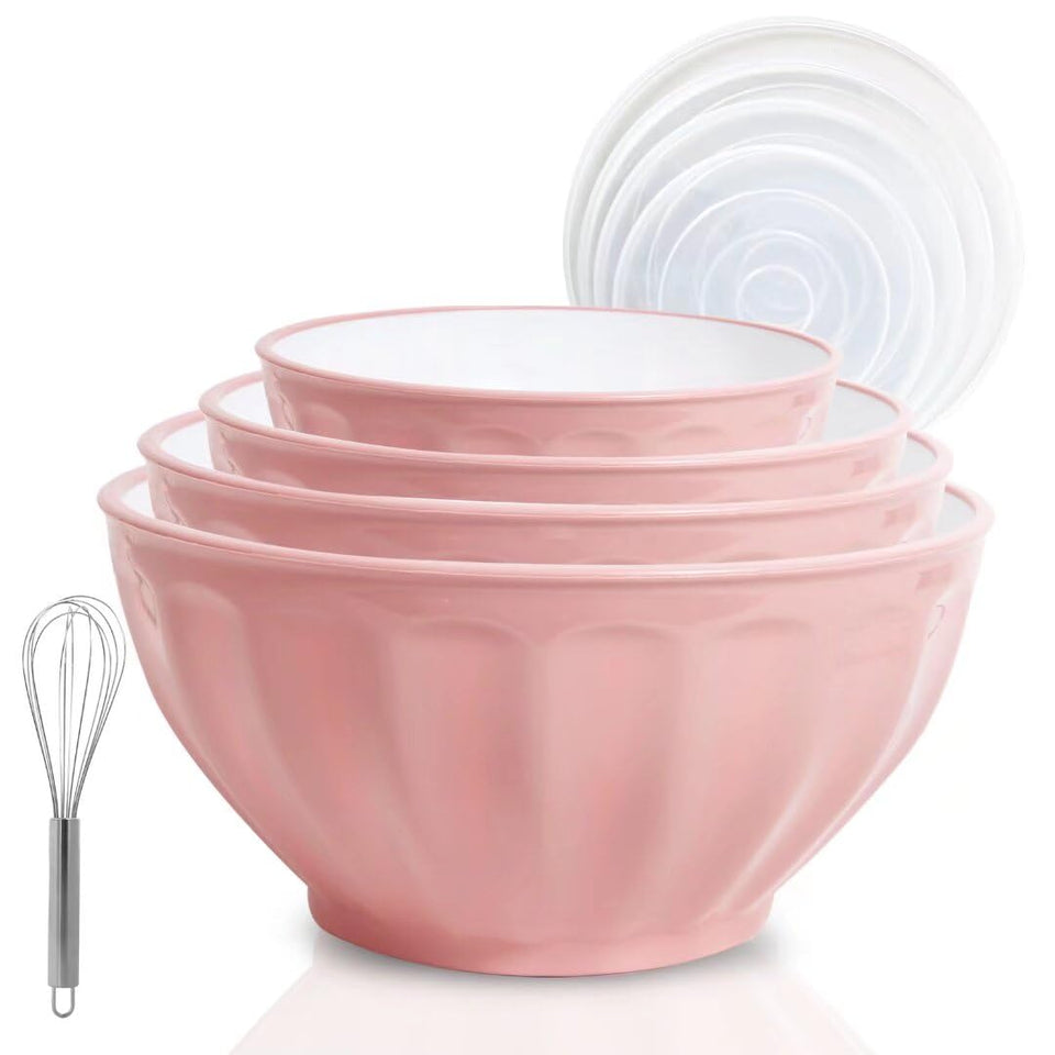 JCXivan mixing bowls with lids pink nestable design ideal for batch mixing and serving.