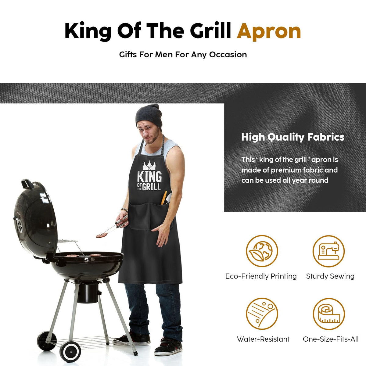 JDNFYGX BBQ apron highlighting two deep pockets for tools and phone.