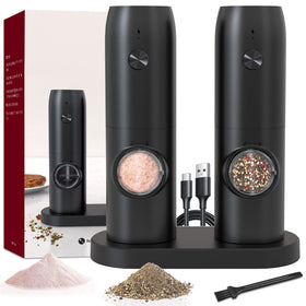 Jeadiuwe electric grinder on charging base with LED, ready for quick seasoning