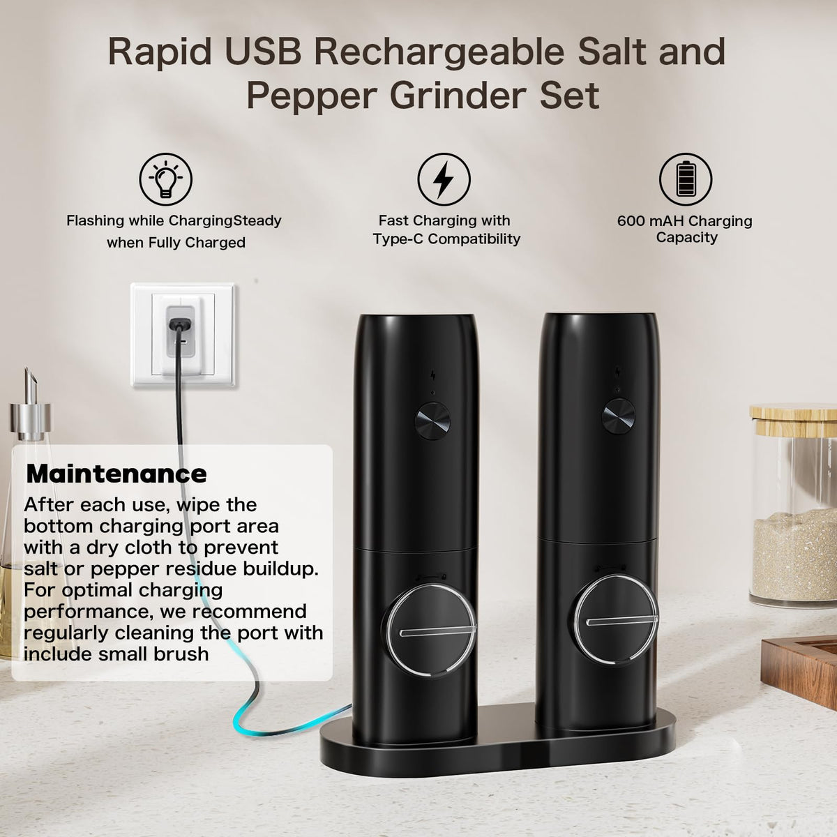 Gift-ready salt and pepper grinder set for home and outdoors