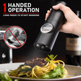 Jeadiuwe two-piece salt pepper grinders, compact storage on the dock