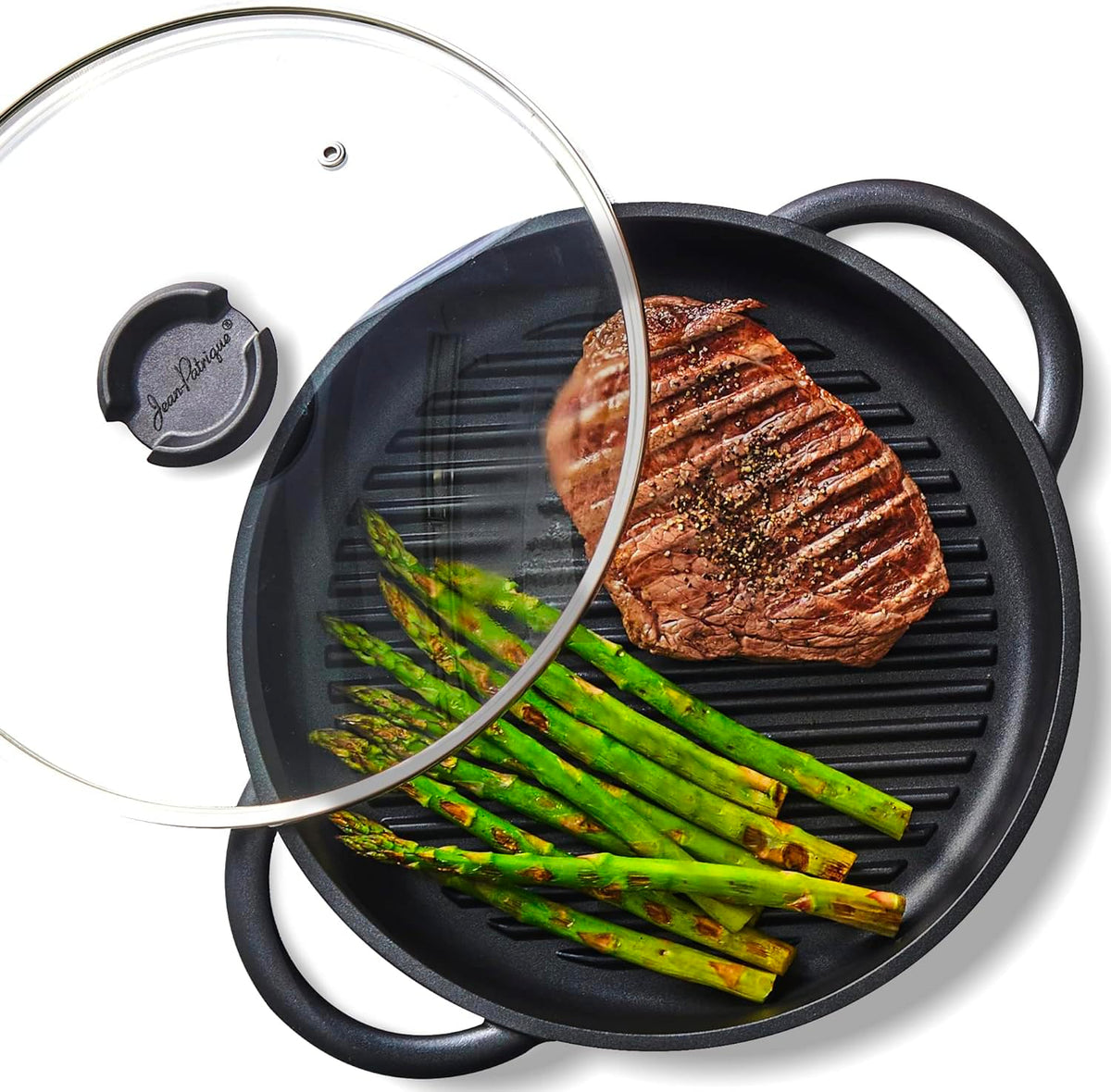 Jean-Patrique The Whatever Pan griddle with lid on stove for versatile breakfast and dinner searing