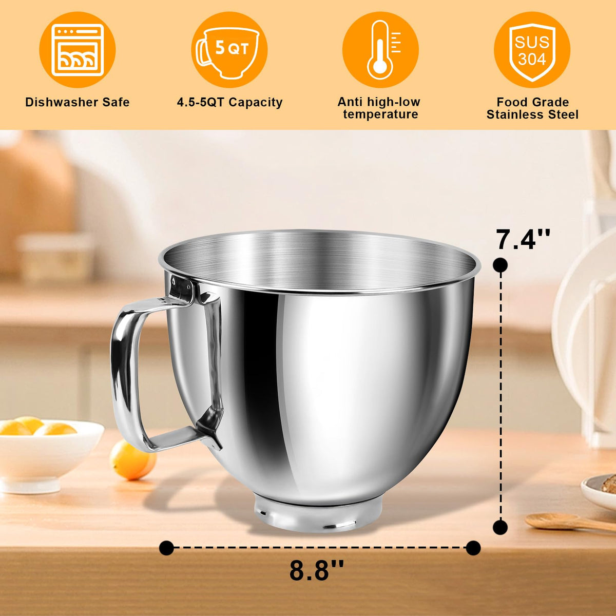 JEASOM stainless steel bowl with brushed interior for durability