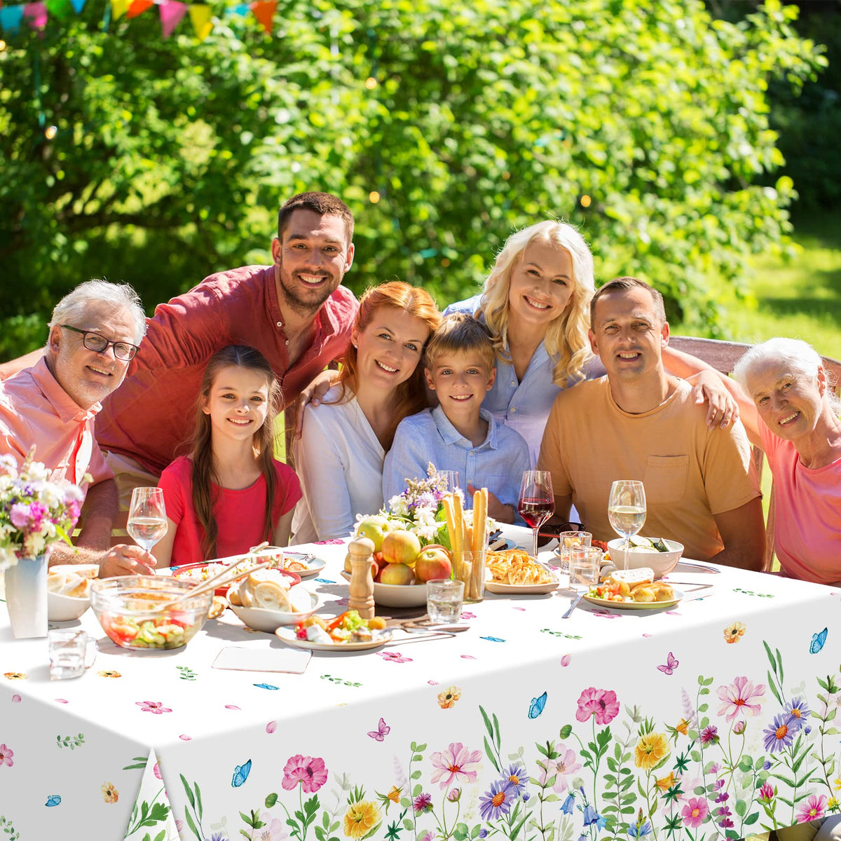 Jectivs floral tablecloth enhances Easter, weddings, and garden parties.