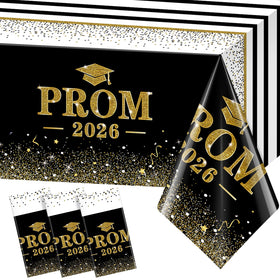 Jectivs Prom 2026 tablecloth with caps and dots, ideal for stylish graduation decor.