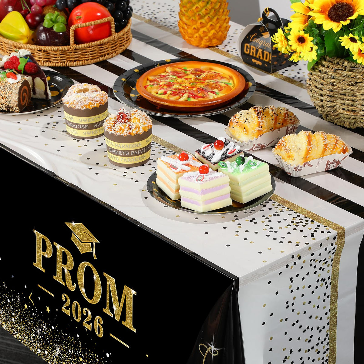 Jectivs promo 2026 tablecloth with gold accents, ideal for photo-worthy celebrations.