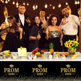 Jectivs party décor for dining surfaces, creates coordinated graduation setup.