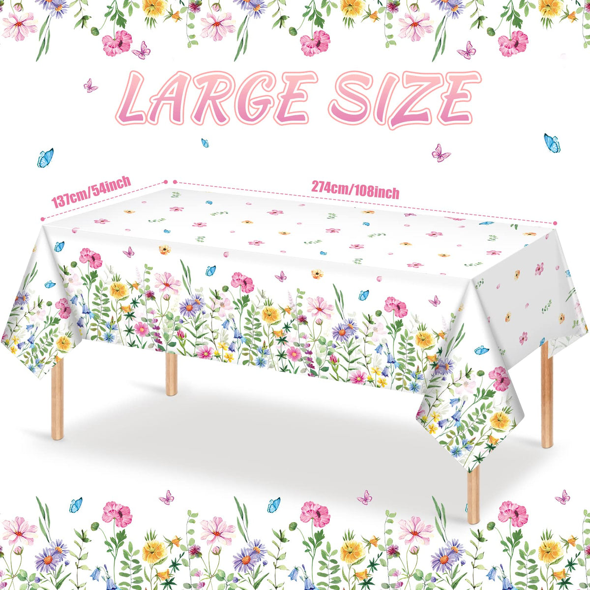 Jectivs watercolor-style tablecloth design in pink purple blue for outdoor picnics.