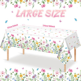 Jectivs watercolor-style tablecloth design in pink purple blue for outdoor picnics.