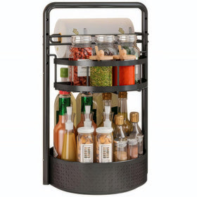 JEESA rotating spice rack closeup shows durable iron construction for long-lasting use.
