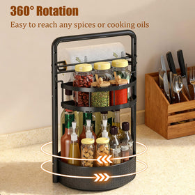 JEESA rotating spice rack paper towel holder detail enables quick prep.