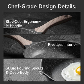JEETEE 8-inch nonstick pan interior highlights high-heat resilience up to 464°F