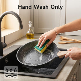 JEETEE aluminum-core pan delivers even heat for restaurant-style searing.