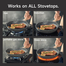 JEETEE ergonomic handle supports a secure grip during sautéing.