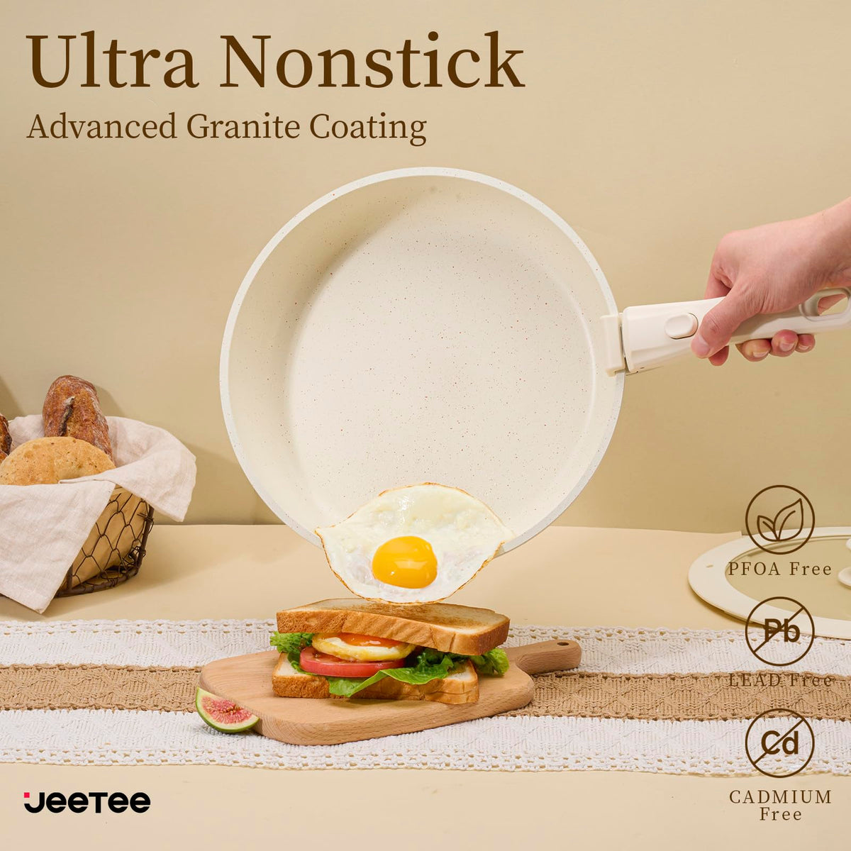 JEETEE oven-safe cookware 480F enables baking and roasting up to 480°F.