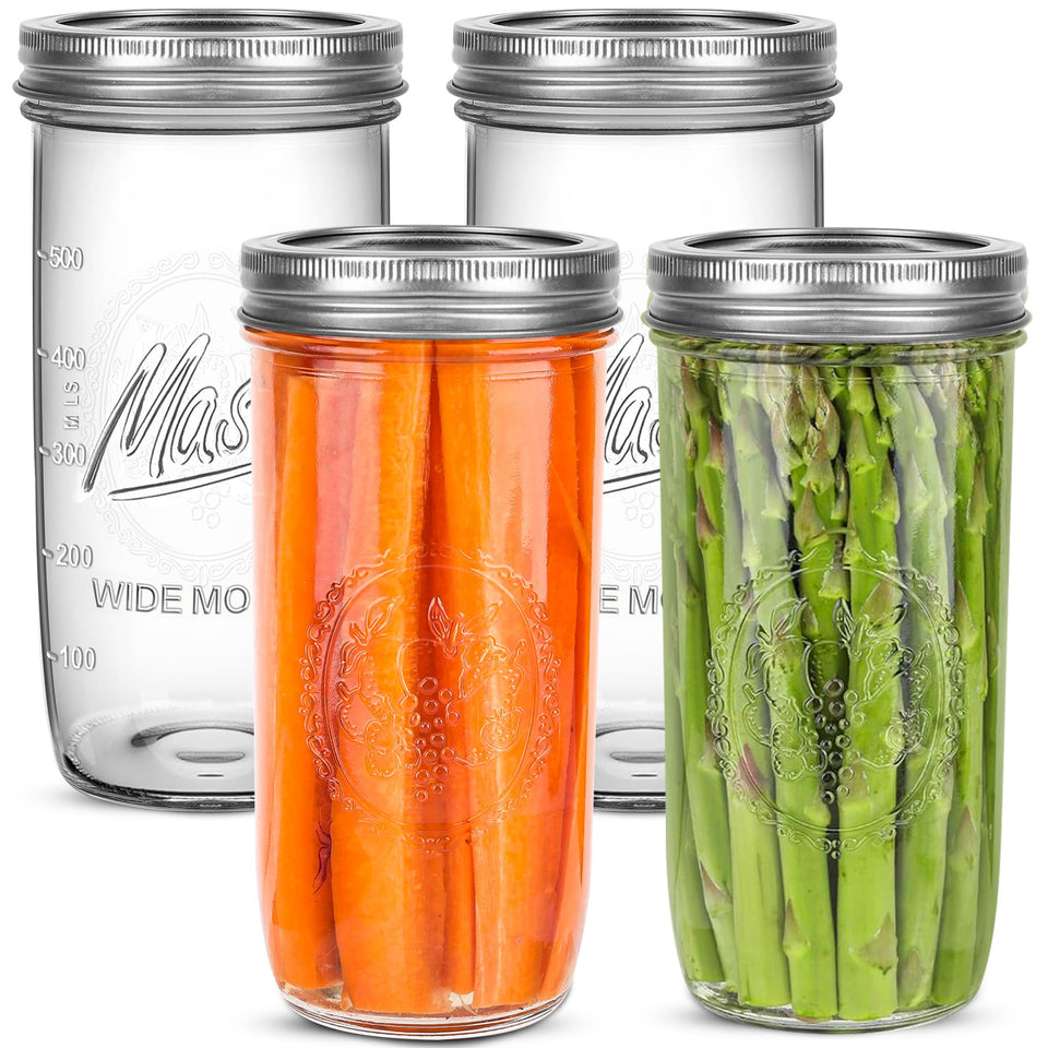 Jeitae 24oz wide-mouth jar with airtight lid for canning and storage.