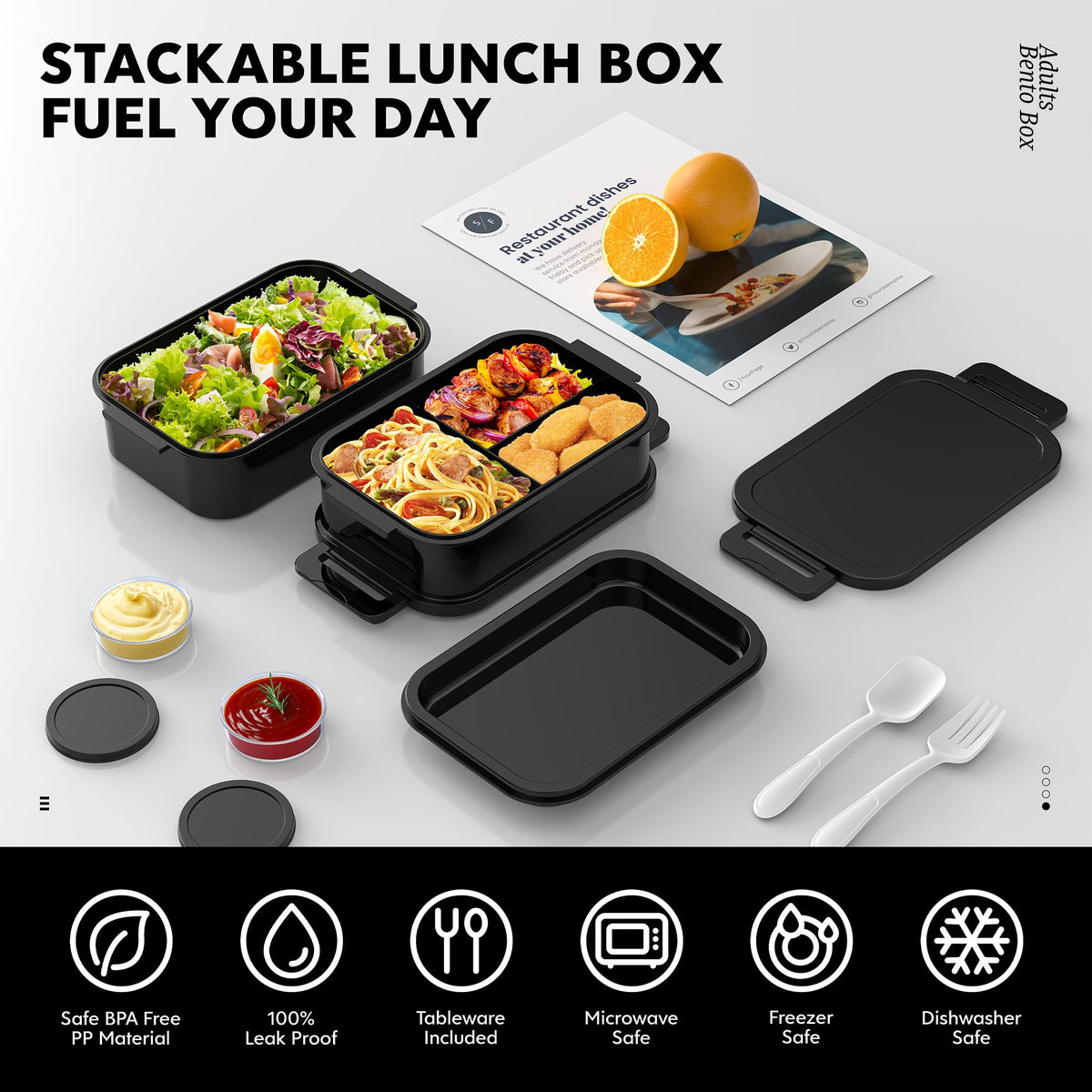 Jelife adult stackable lunch box keeps meals organized for work.