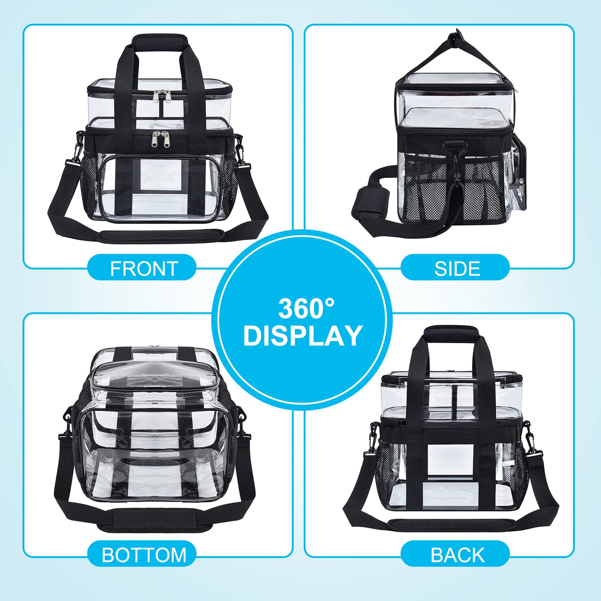 Jeluno Clear Lunch Bag front pocket for extra organization