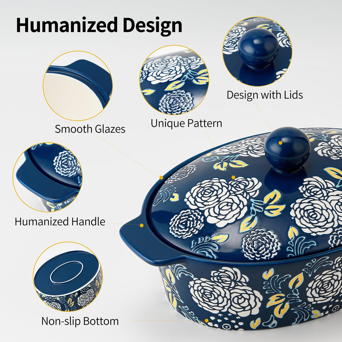 Jemirry hand-painted floral casserole dish lid adds table charm