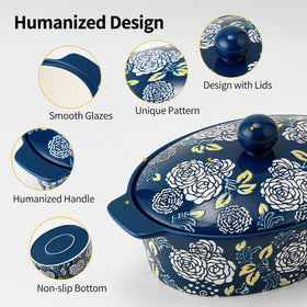 Jemirry hand-painted floral casserole dish lid adds table charm