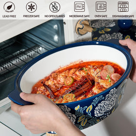 Jemirry lasagna baked in ceramic dish ready to serve