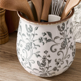 Jemirry modern farmhouse ceramic stand complements tools while warming kitchen decor with a patina.