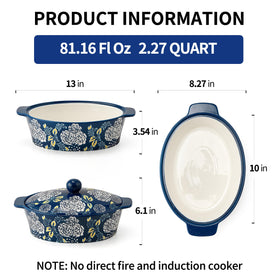 Jemirry oval baking dish with blue pattern ideal for casseroles