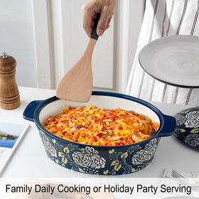 Jemirry blue serving casserole on a dining table