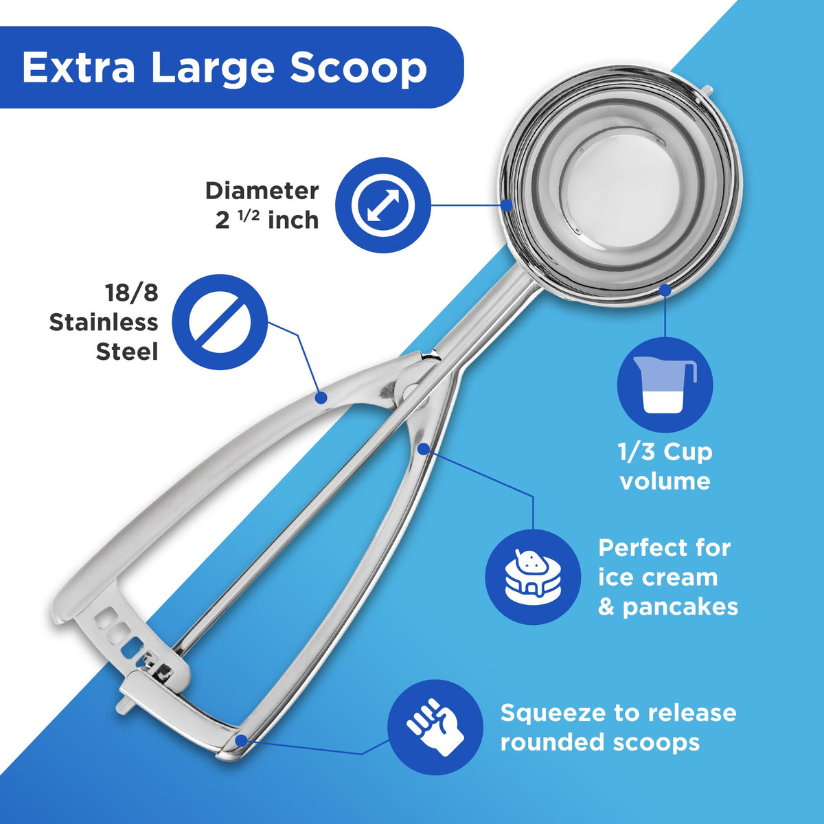 Jenaluca 18/8 stainless steel scoop resists rust for long-lasting use.