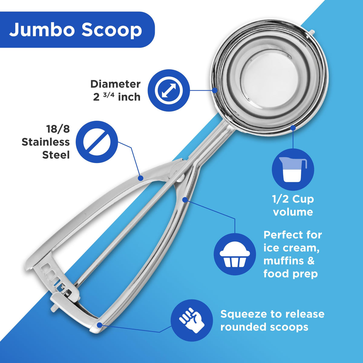 Jenaluca size 8 disher delivers consistent portions for cookies and patties.