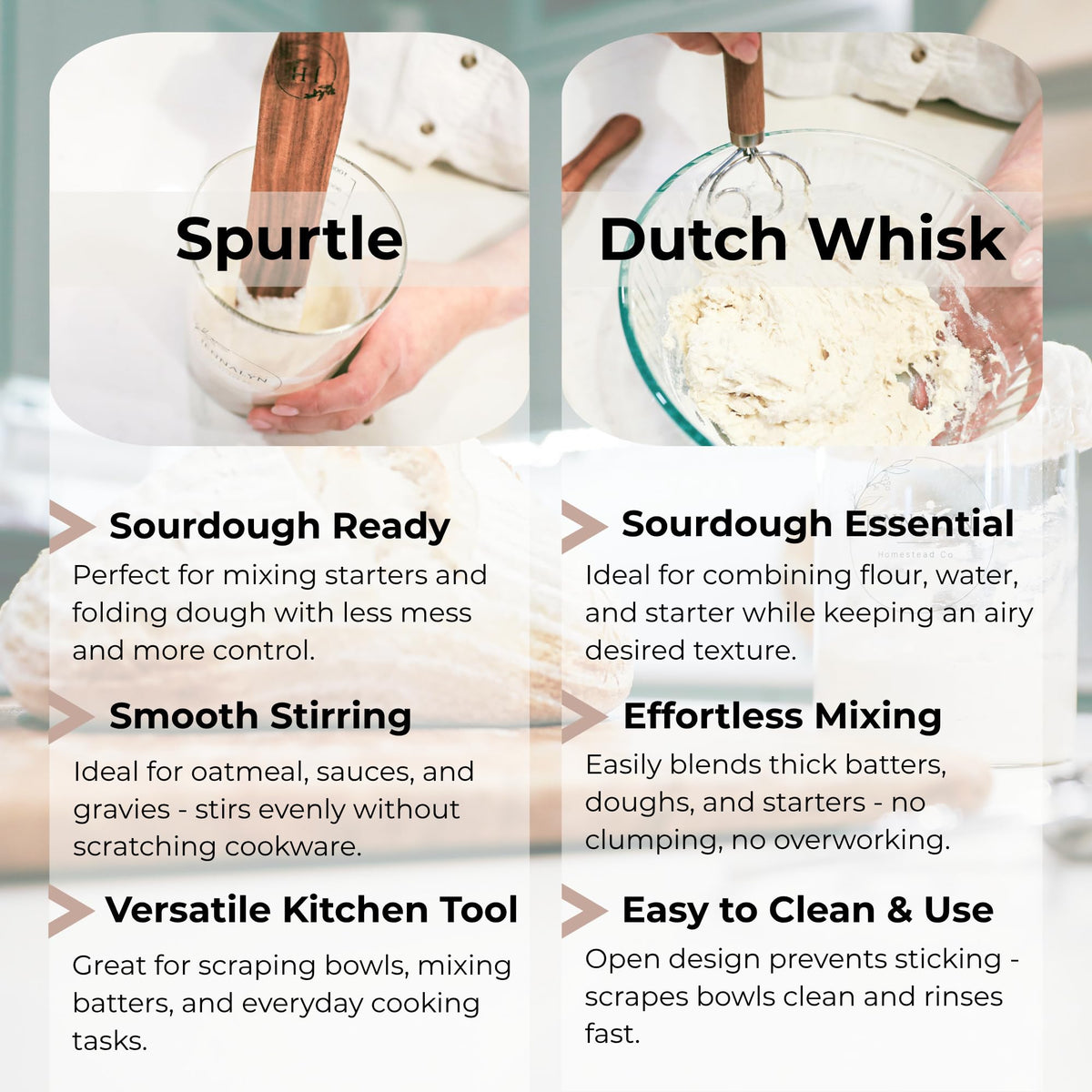Ergonomic wooden handle on the Dutch whisk for comfortable use