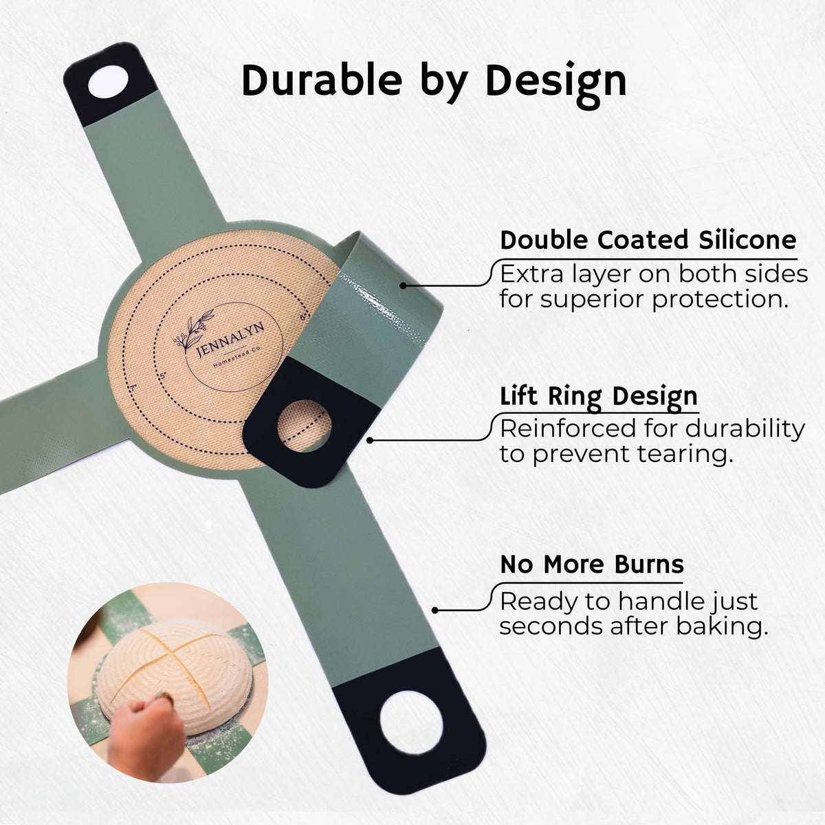 Jennalyn Homestead Co non-stick silicone sling cleans easily after baking