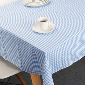 Jennice House blue gingham close-up highlights 100% cotton texture and vibrant color.