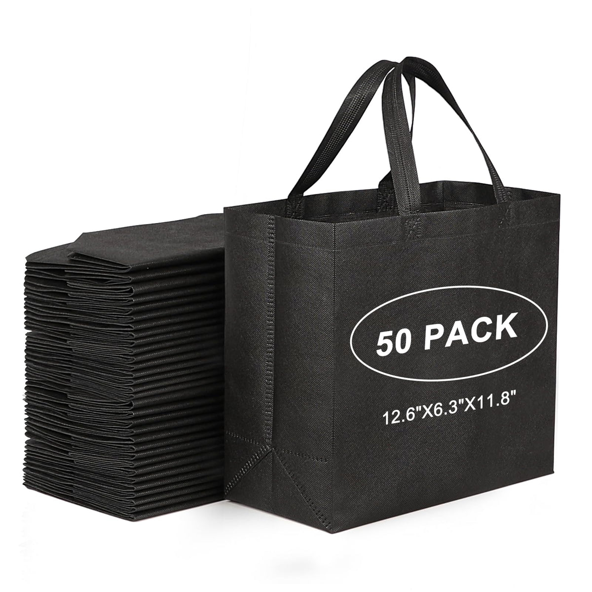 JERIA 50-pack black tote bag with reinforced handles for daily shopping