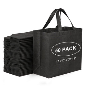 JERIA 50-pack black tote bag with reinforced handles for daily shopping
