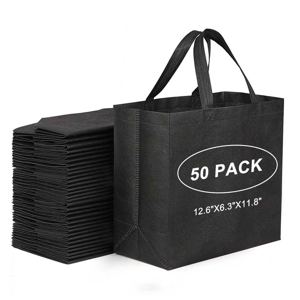 JERIA 50-pack black tote bag with reinforced handles for daily shopping