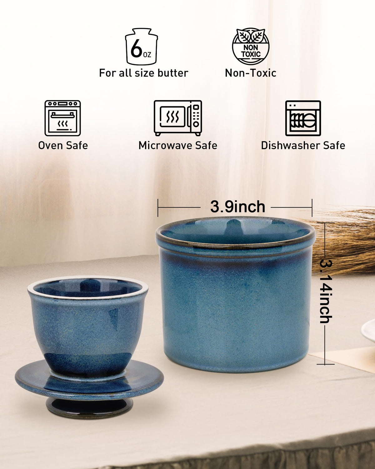 Jersinwei butter keeper with lid closed showing convenient seal for spreadable butter