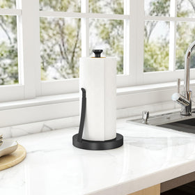 Jesginboo tension-arm paper towel holder enabling easy one-handed tearing