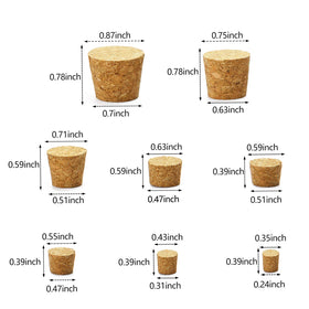 Jetec natural wood cork plugs in eight sizes for versatile bottle sealing.