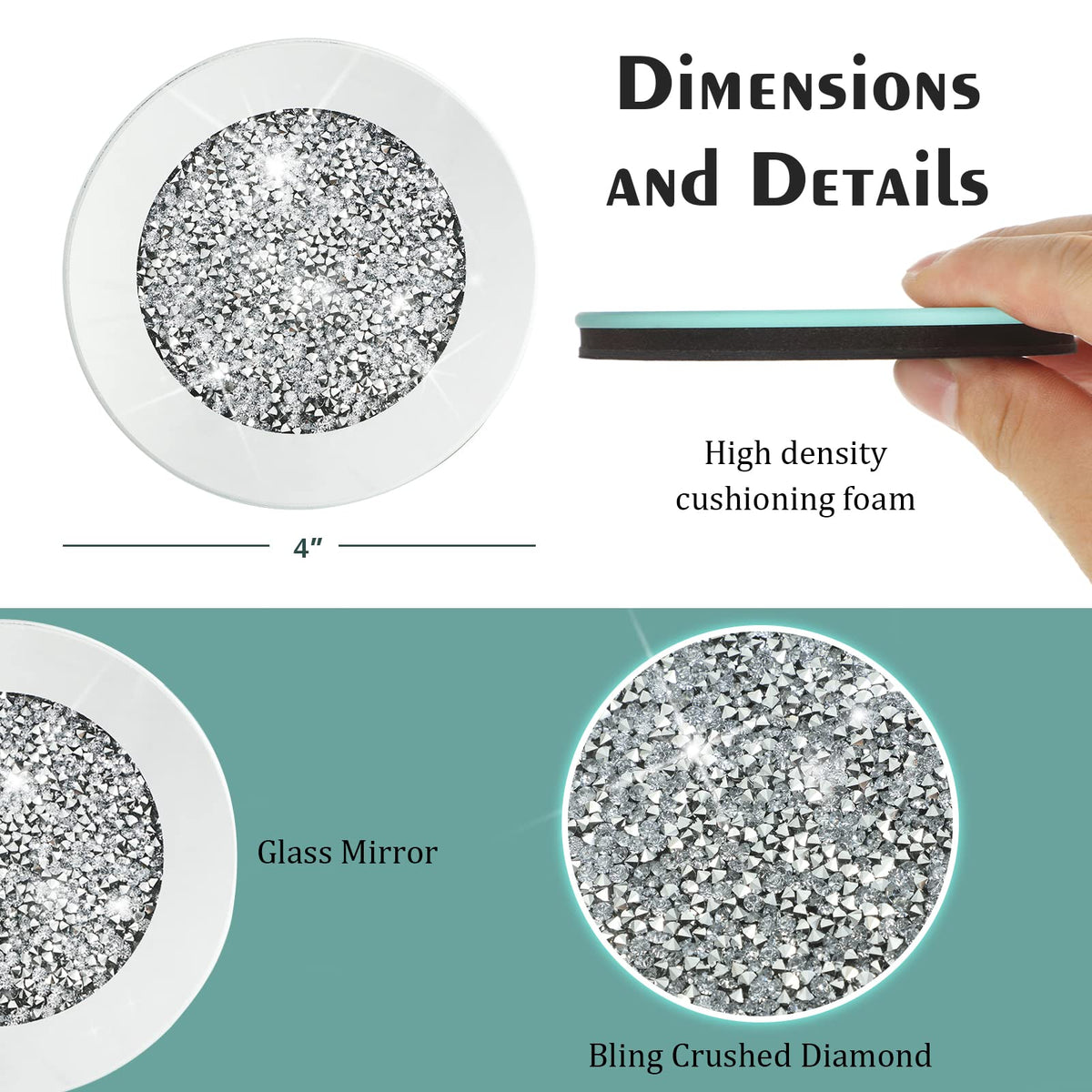 Jetec crushed diamond design on coasters adds sparkle and shine.