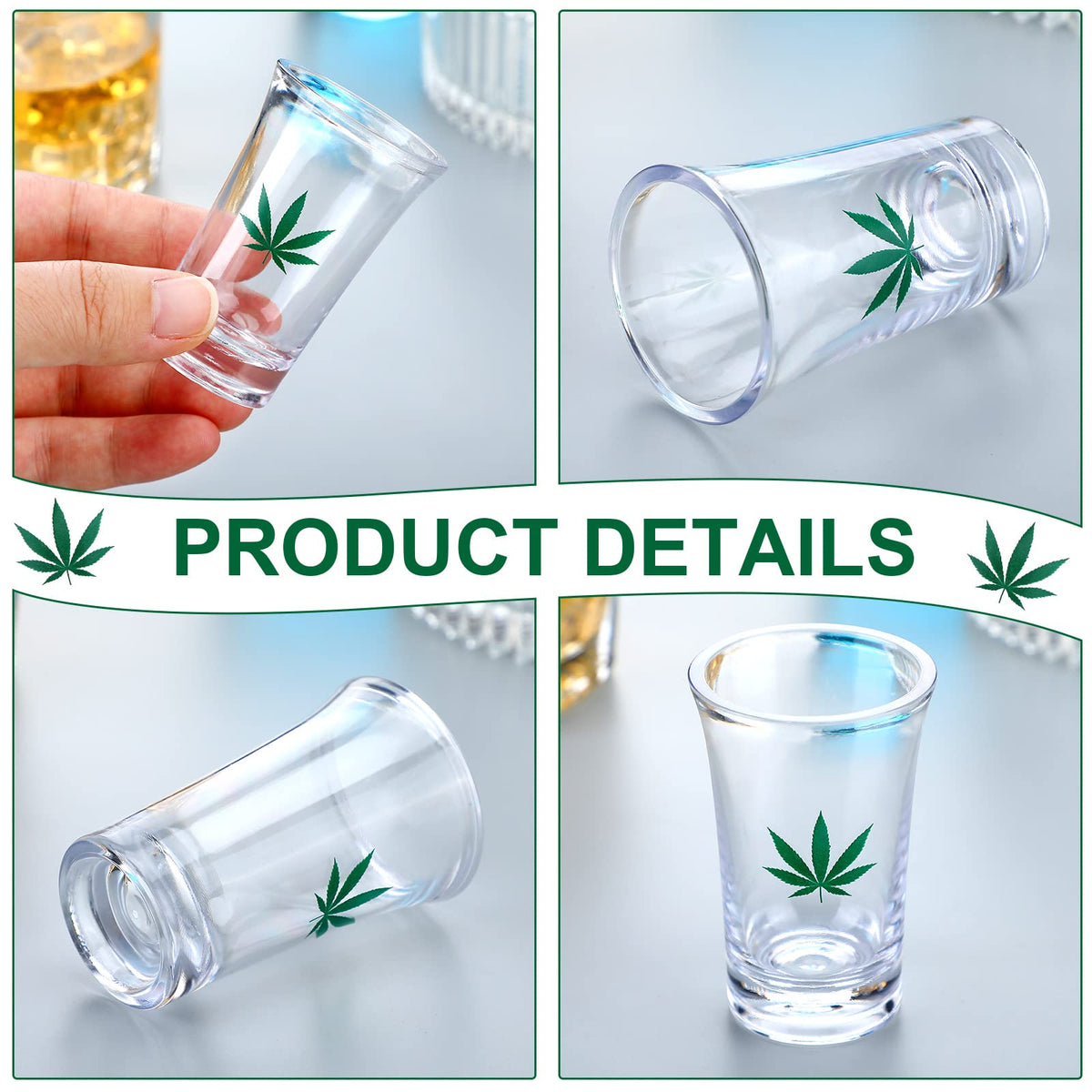Jetec green clear glasses featuring marijuana leaf print for festive decor.