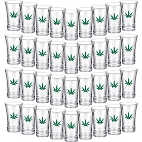 Jetec marijuana leaf shot glasses, 24-piece set, for 420 party toasts.