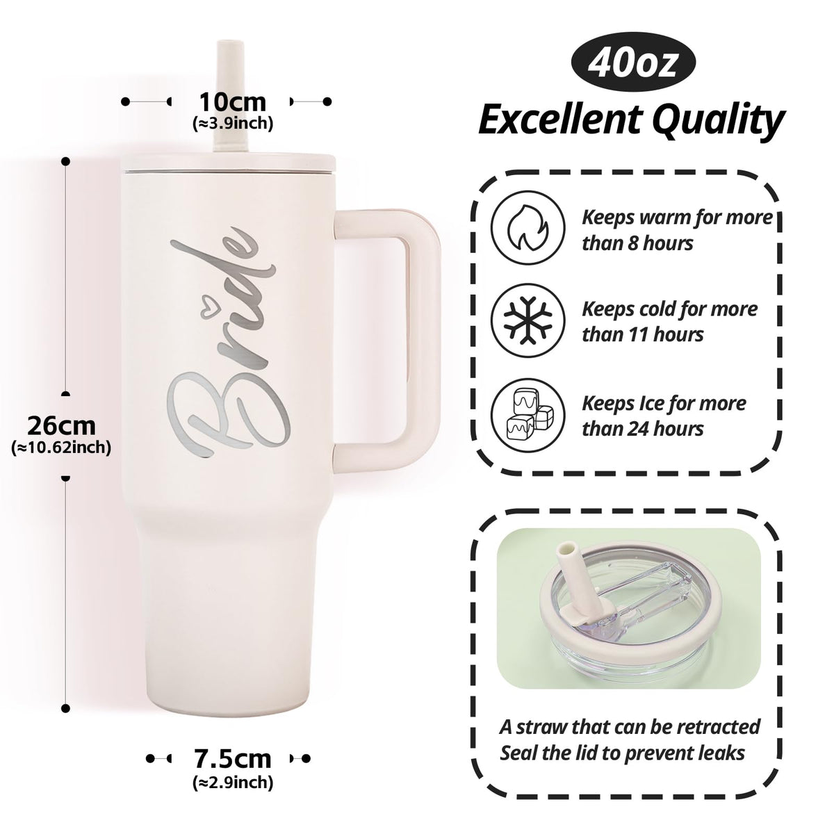 JETIKON Bride To Be 40 oz tumbler stainless steel for durable use.