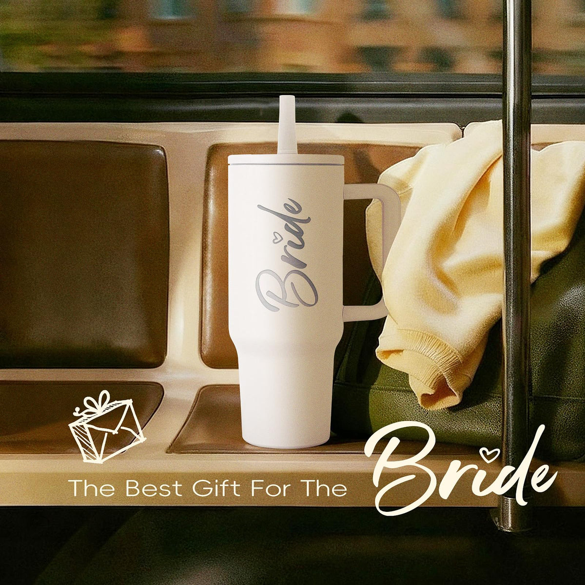 JETIKON Bride To Be 40 oz tumbler straw for convenient sipping.
