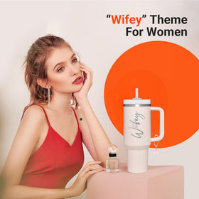JETIKON Wifey pale pink tumbler; stylish color and comfortable grip.